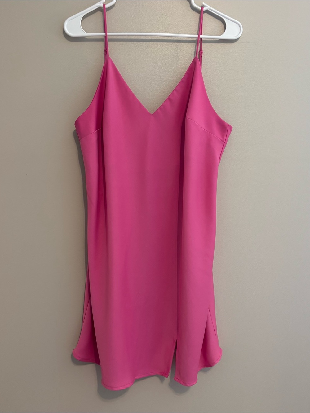Bright Pink Slip Dress with V-Neck Size Large